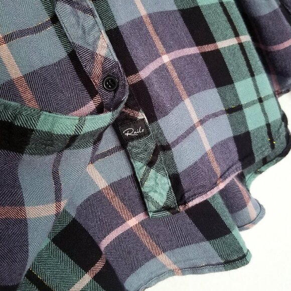 Rails Hunter Teal Navy Pink with Lurex Button down Flannel Shirt Size XL $198 - Picture 12 of 16